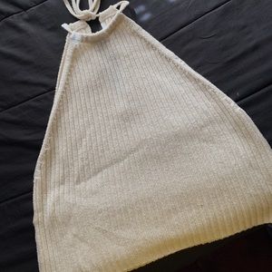 CREAM SWEATER HALTER TOP